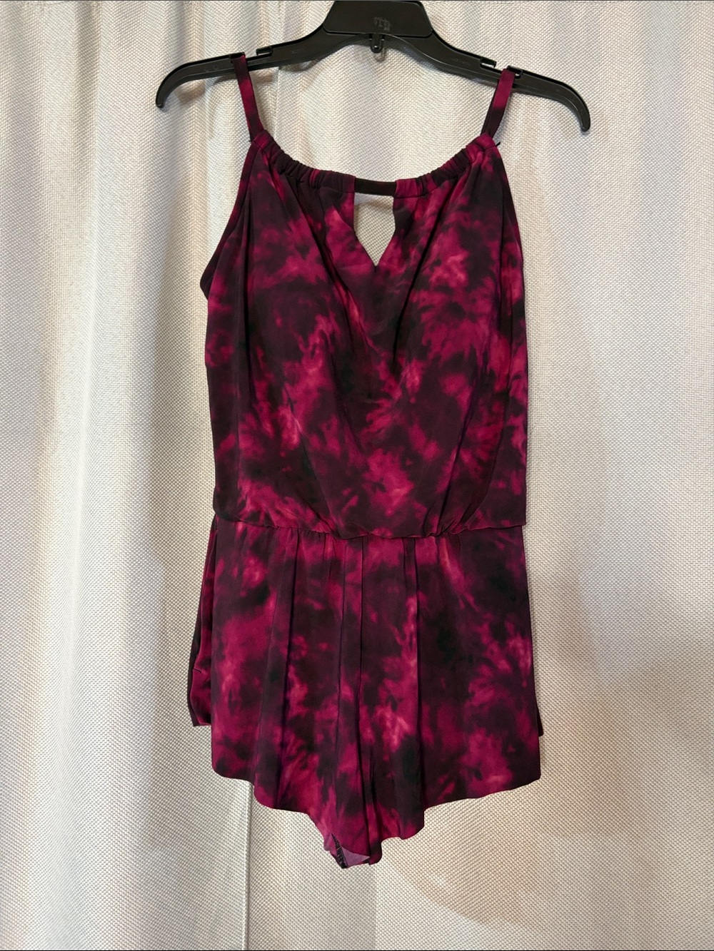 One piece Magenta & Black Tie-Dye Swim Romper